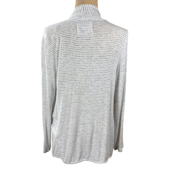 Cupio Open Front Cardigan Sweater Gray Cream Stripe Long Sleeve Size L Large - Picture 3 of 6